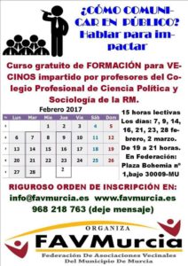 2017-01-30 Cartel Curso formación hablar en público - FAVMurcia