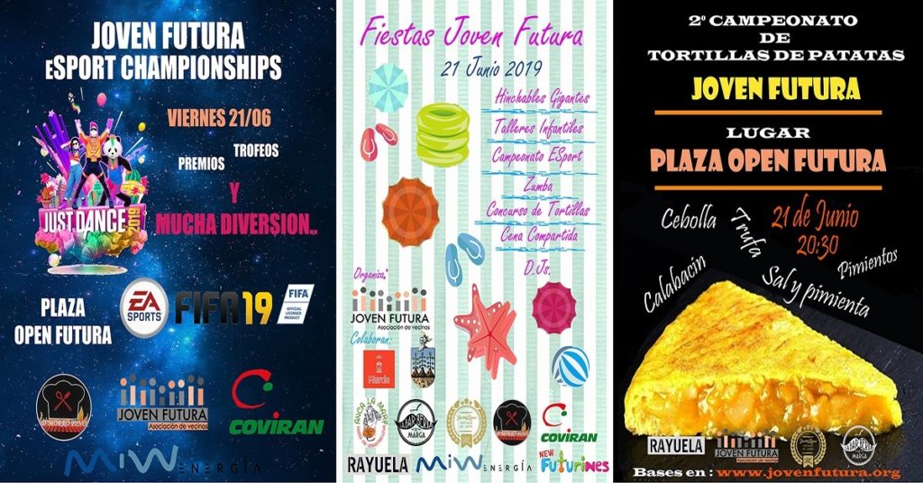 Tres carteles juntos Fiestas Espinardo en Joven Futura 21/6/19