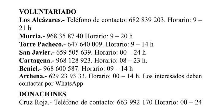Teléfonos voluntariado #DANARMurcia