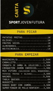 Carta terraza-bar Sport Joven Futura Mayo-2020
