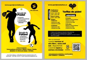 Tarifas Escuela de padel y fútbol en Centro Deportivo Sport Joven Futura 2020-2021