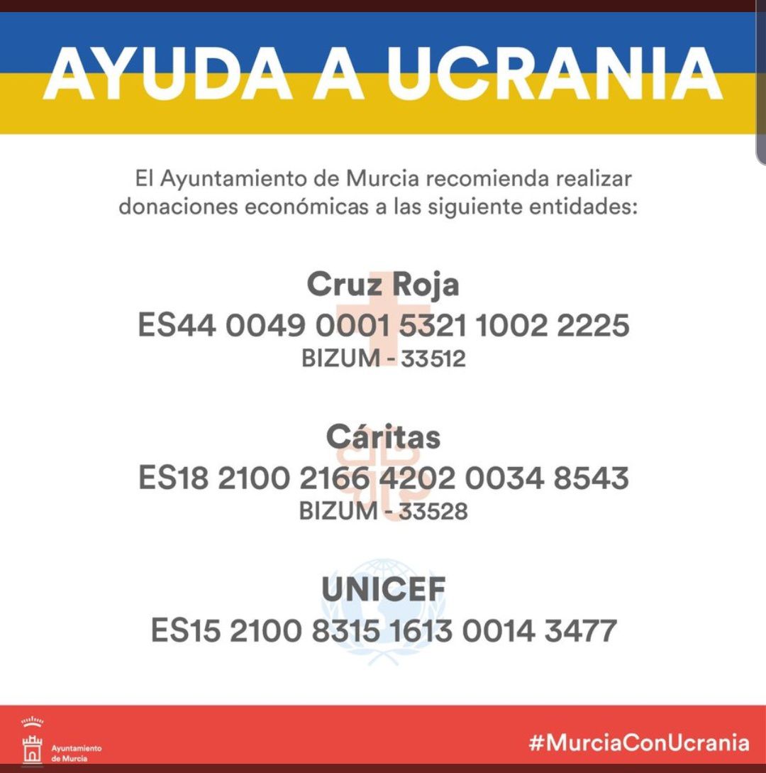 2022-03-05 Cuentas bancarias ayuda Ucrania Murcia desde Murcia